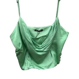 ZARA Satin Effect Crop Top/Bustier Women’s Large Green Built in Structure New